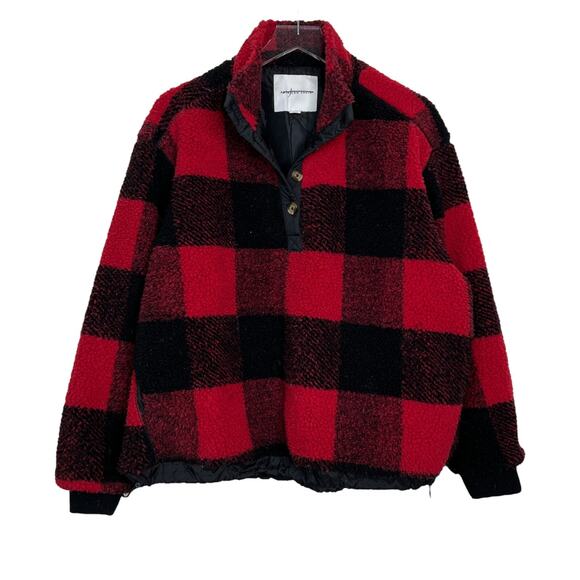 American Eagle AE Oversized Sherpa Fleece Pullover Buffalo Plaid Red M Medium - Picture 1 of 9